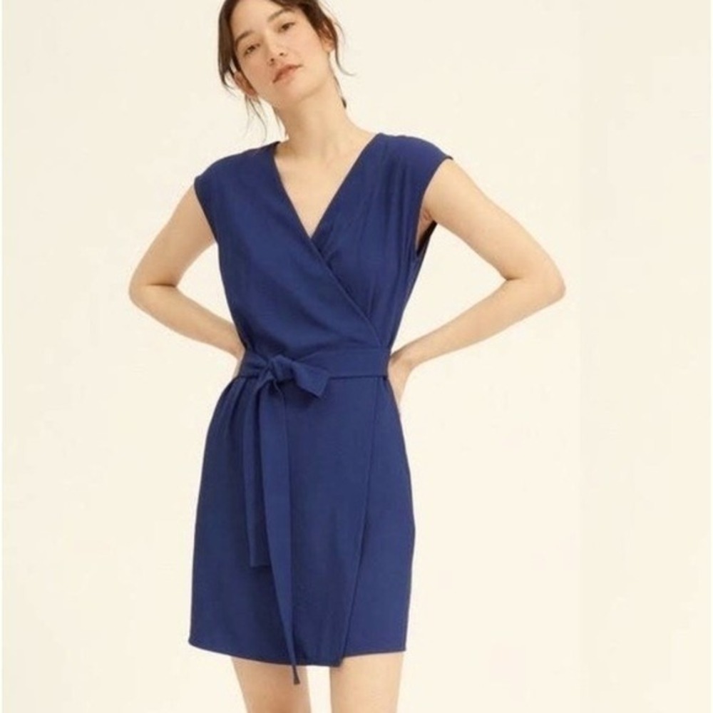 Everlane Blue Japanese GoWeave Wrap Dress 2 Blue Minimalist Career Office